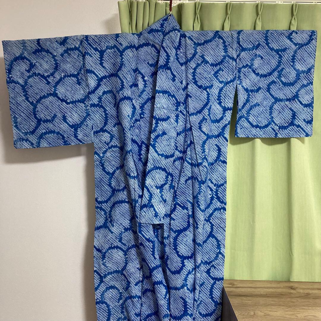 未使用品　浴衣　有松絞り　ブルー　身丈約150㎝
