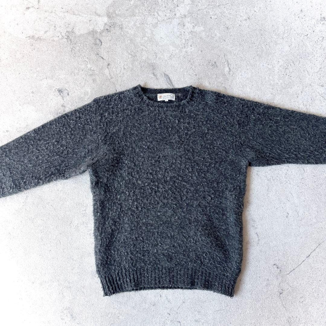 スコットランド製 シェトランドウーレン L縮絨ウール クルーネックニット グレー