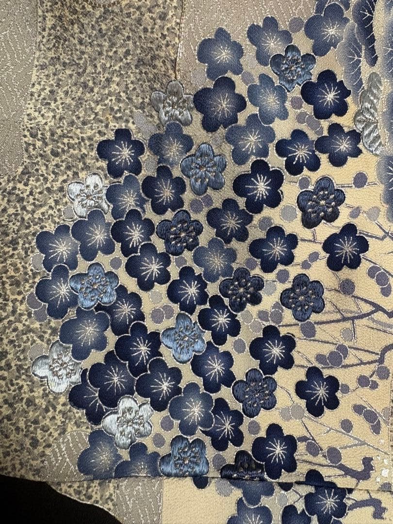 《150cm／LL〜3L》黒留袖リメイクワンピース ― 青藤と紫花の静謐