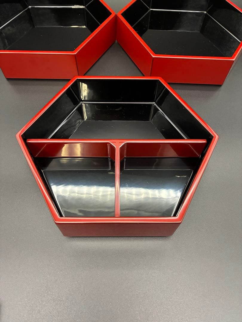 山田平安堂　宮内庁御用達　漆　漆器　六角重　三段　和食器