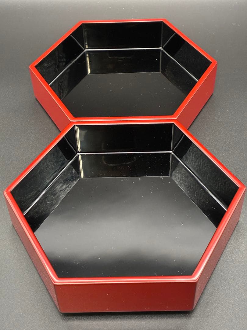 山田平安堂　宮内庁御用達　漆　漆器　六角重　三段　和食器