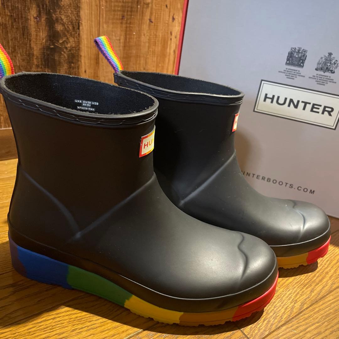 HUNTER ハンター長靴 UK6/ブラック/レインボーカラー正規品正規箱付き