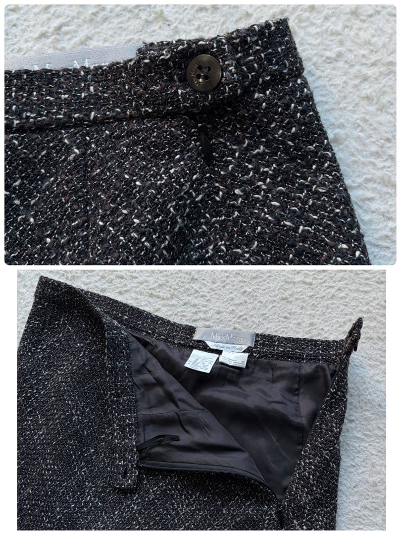 【美品】マックスマーラ スカートセットアップ ツイード ウール ブラウン系 L