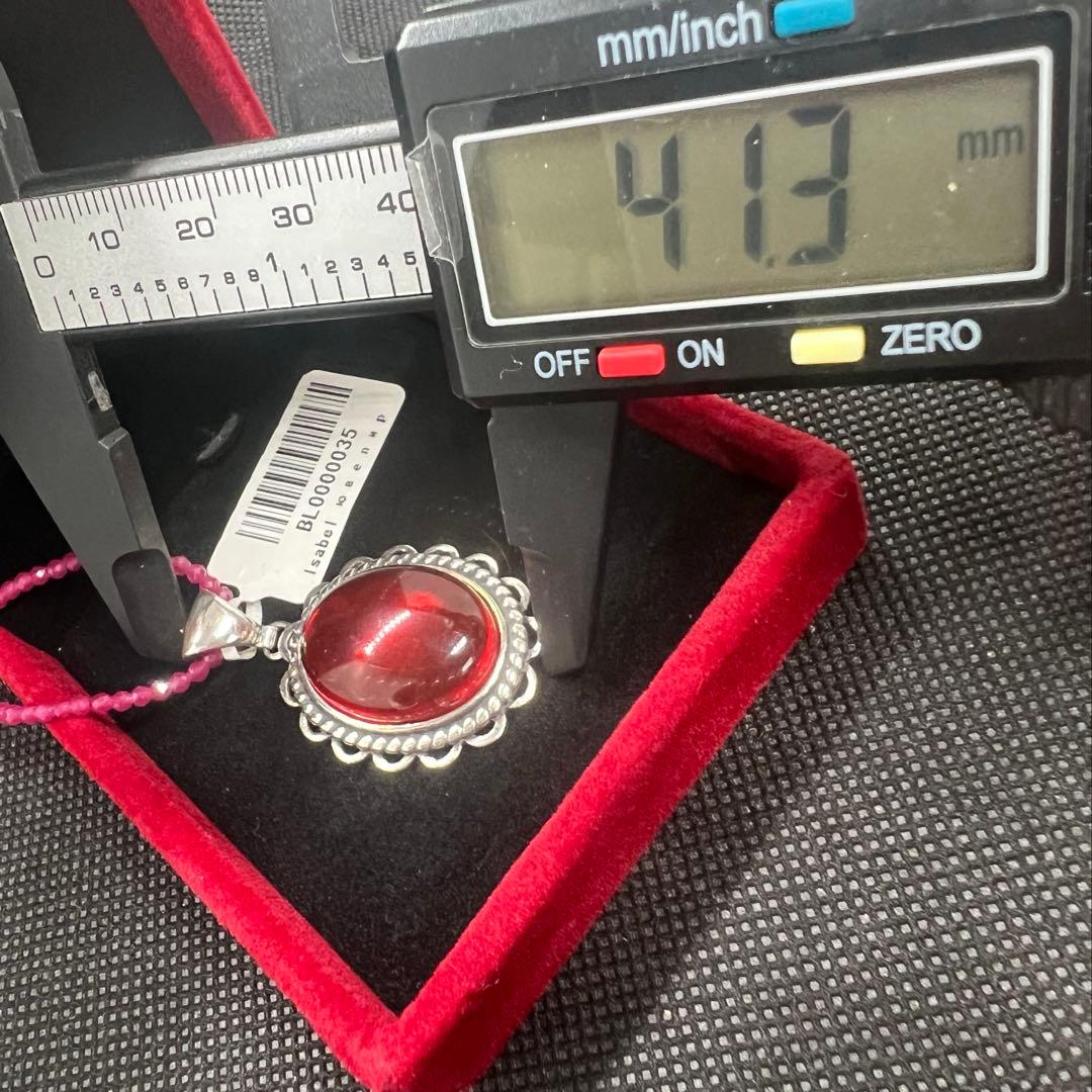 天然ポーランドの赤琥珀のペンダントトップにルビーのチェーンのセットs925使用