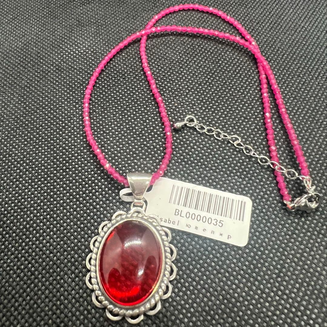 天然ポーランドの赤琥珀のペンダントトップにルビーのチェーンのセットs925使用