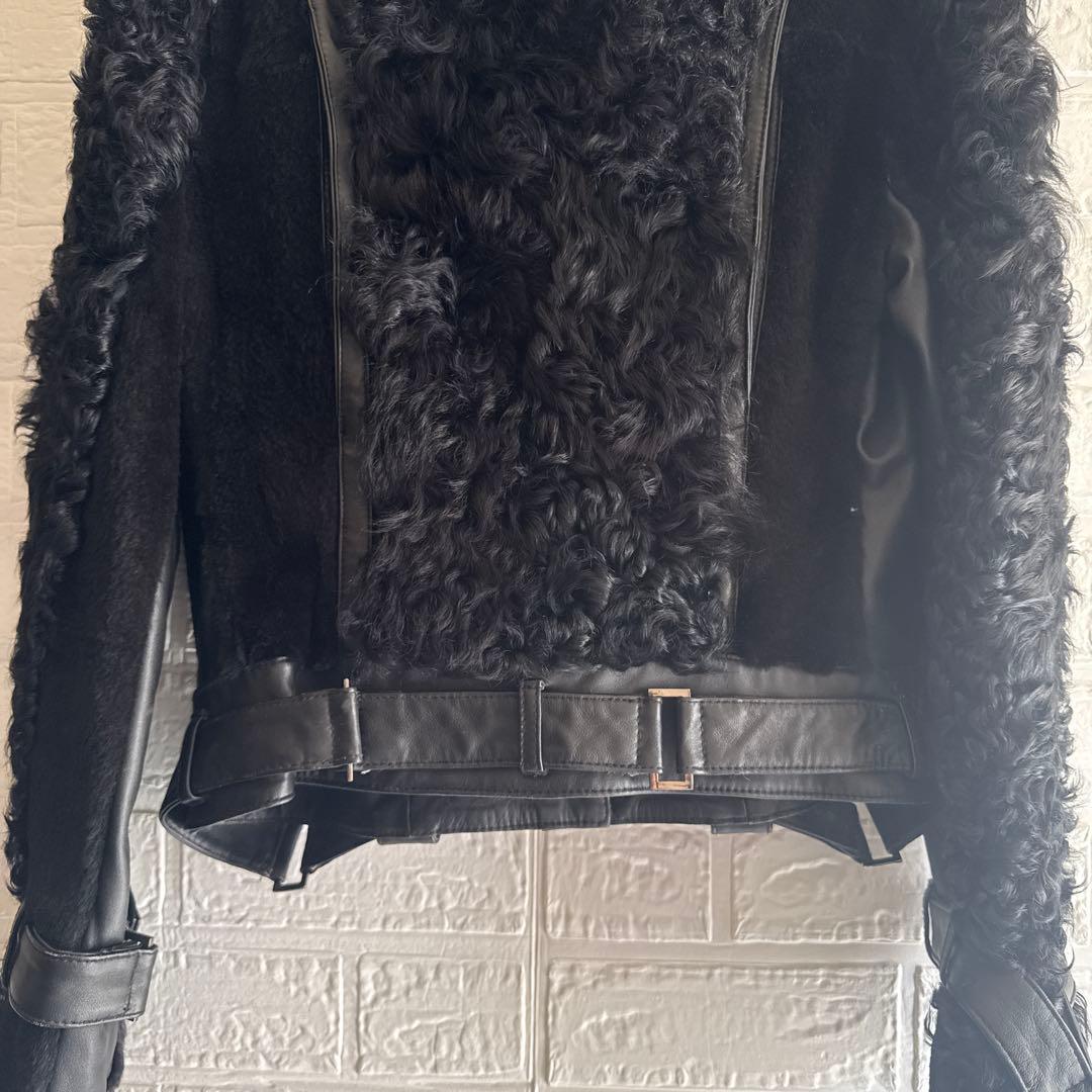 Pin Curl【S-M相当】 リアルファー＆ラムレザー ライダースジャケット