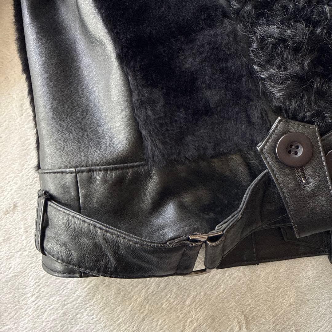 Pin Curl【S-M相当】 リアルファー＆ラムレザー ライダースジャケット