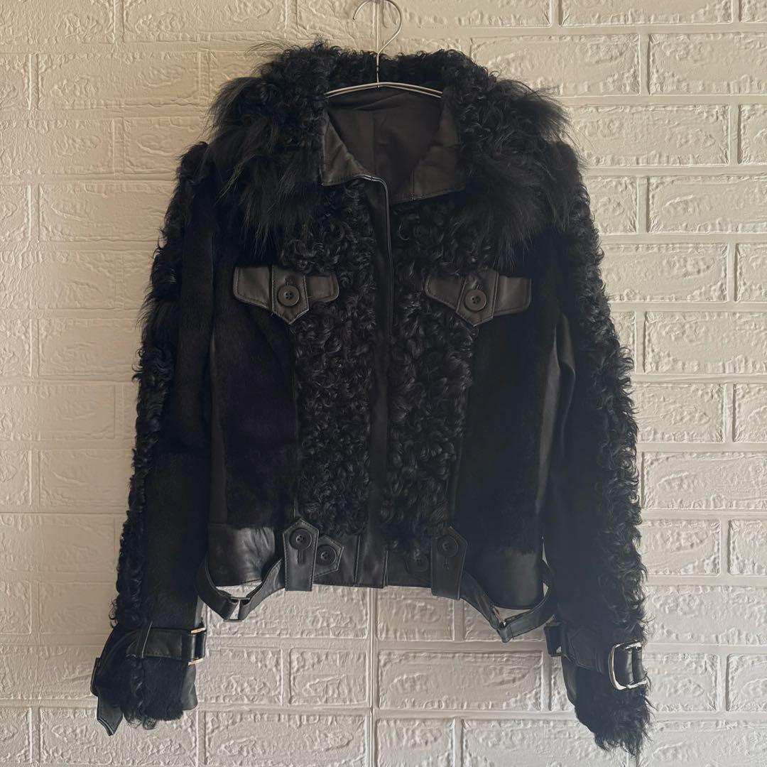 Pin Curl【S-M相当】 リアルファー＆ラムレザー ライダースジャケット