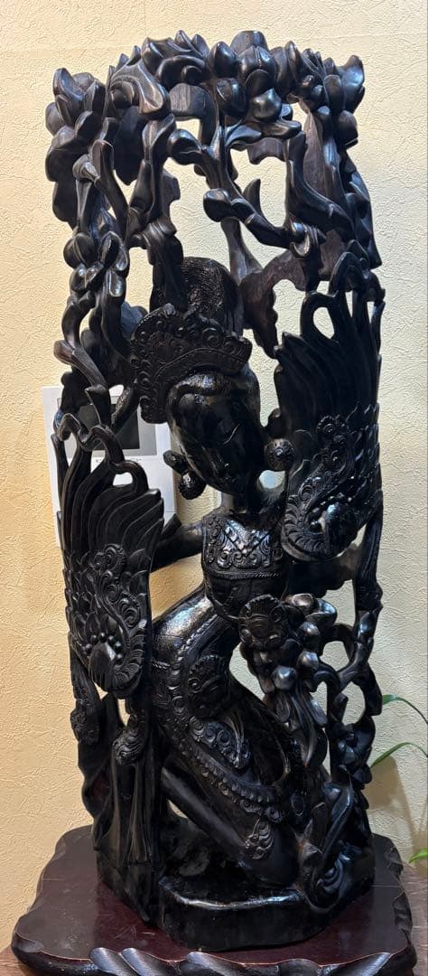 黒檀 木彫 細密彫刻 女神 83cm 大型 バリ　木彫　アジアン　ラマーヤナ神話