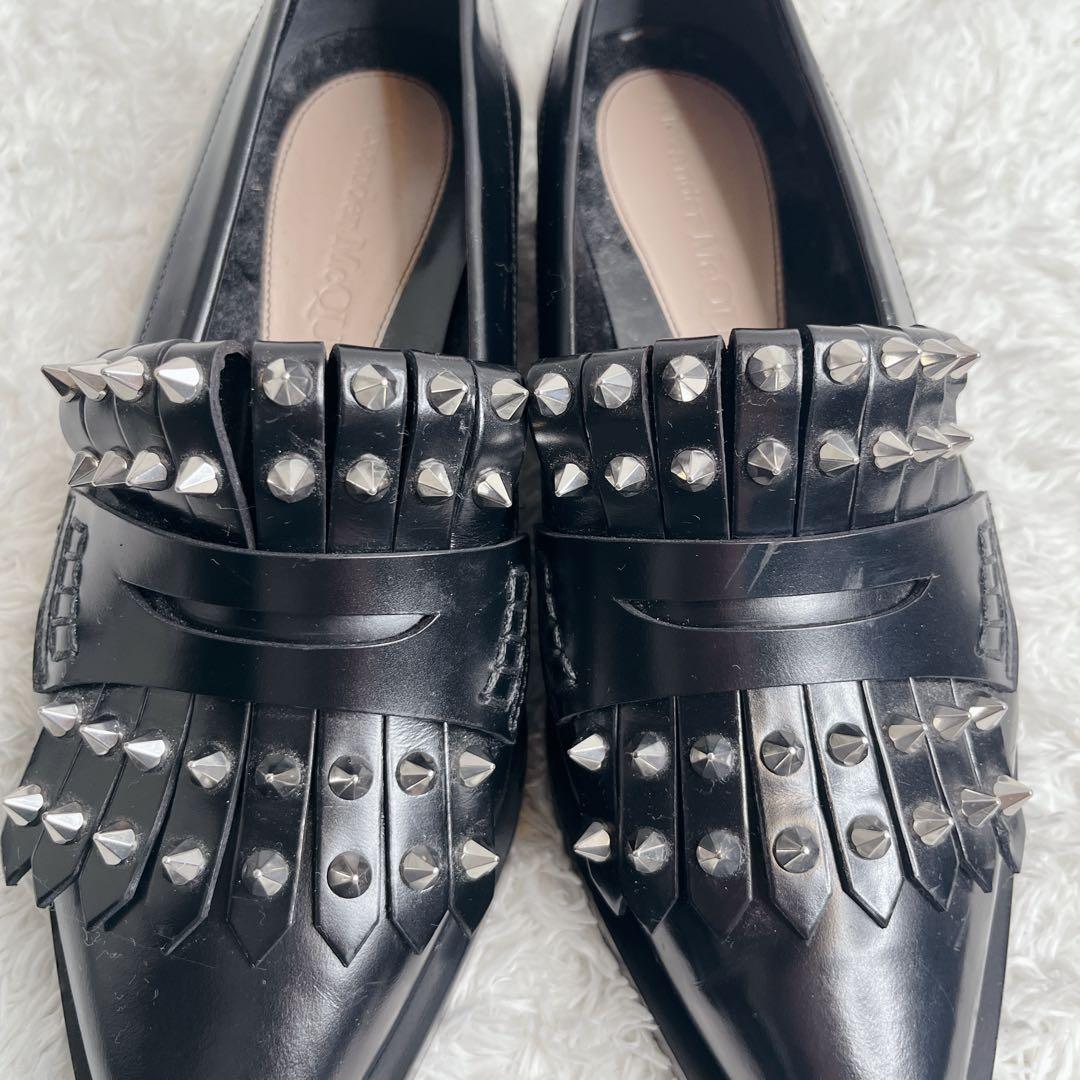 美品 アレキサンダーマックイーン スタッズ 革靴 ローファー ポインテッドトゥ