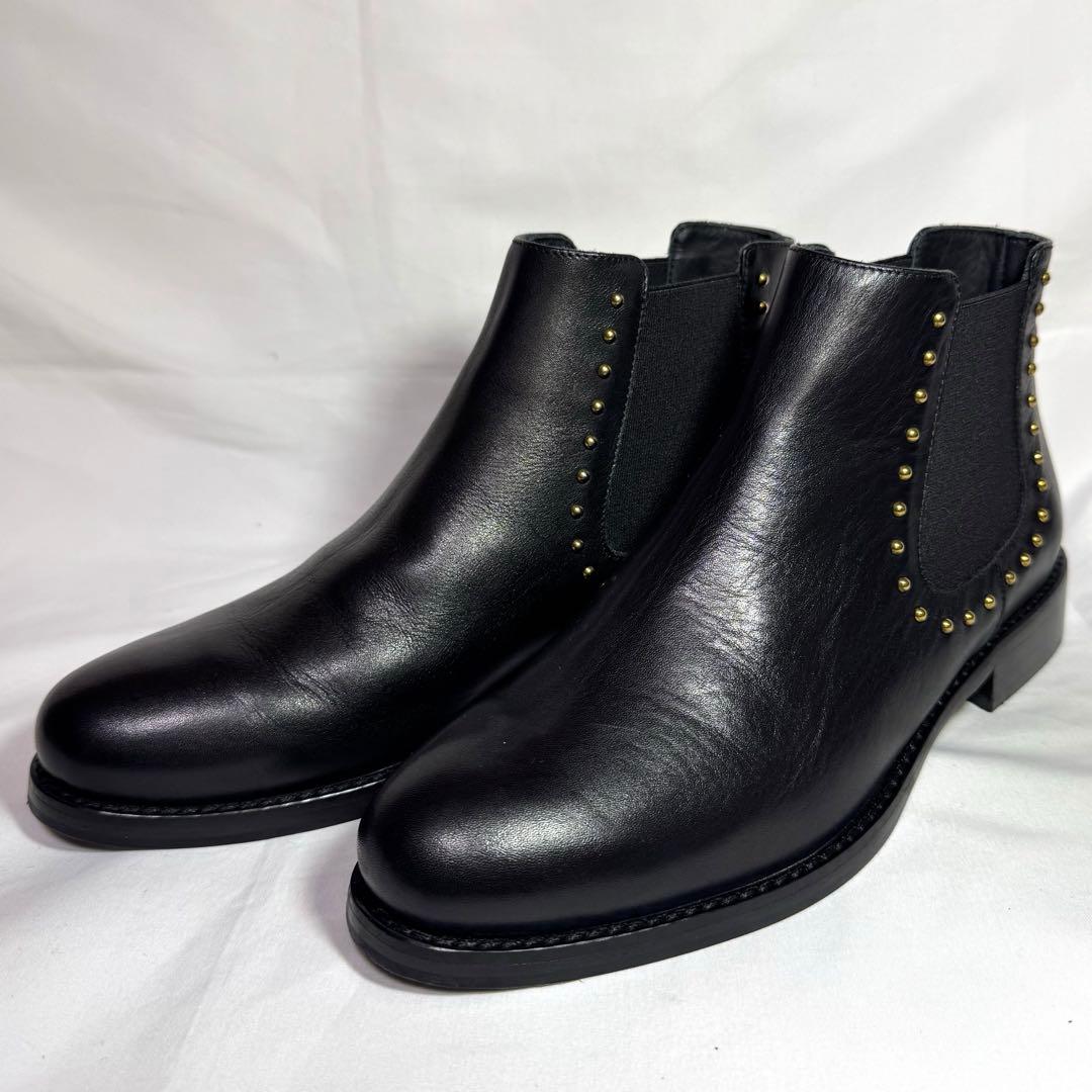 【極美品】ファビオルスコーニ　黒 レザー サイドゴア スタッズ付き 24.5