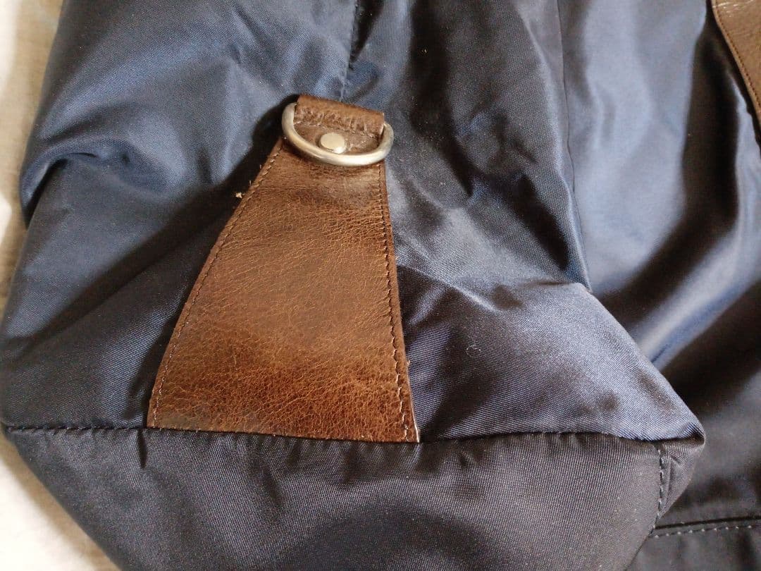 【Papas】ナイロン×レザー　大容量ボストンバッグ（ネイビー／ブラウン）