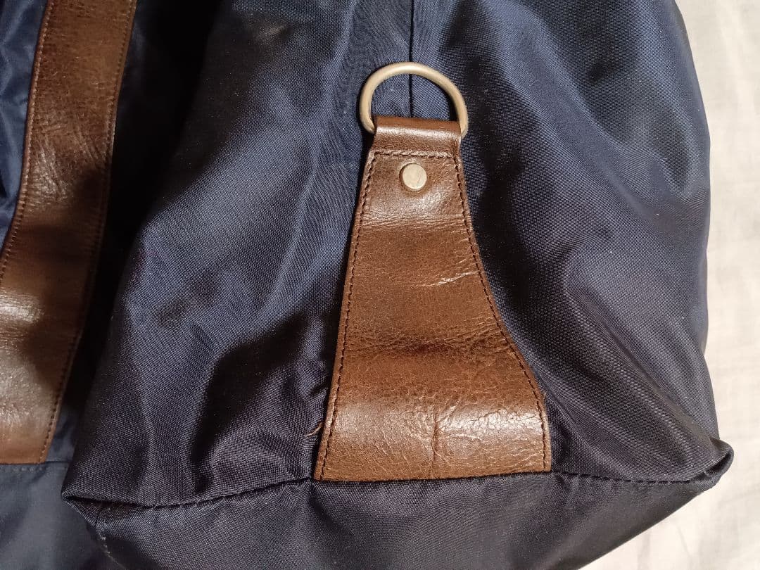 【Papas】ナイロン×レザー　大容量ボストンバッグ（ネイビー／ブラウン）