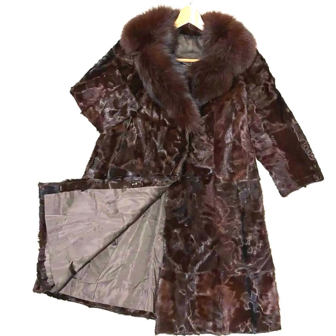 スワカラ×フォックス ロングコート ブラウン 高級毛皮 ヴィンテージ 15号