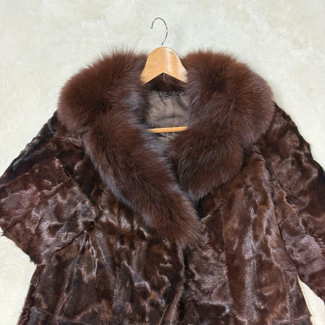 スワカラ×フォックス ロングコート ブラウン 高級毛皮 ヴィンテージ 15号
