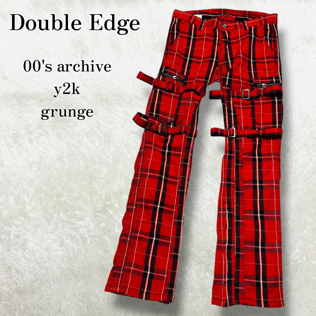 y2k 00s Double Edge フレア パンツ ボンテージ パンツ L