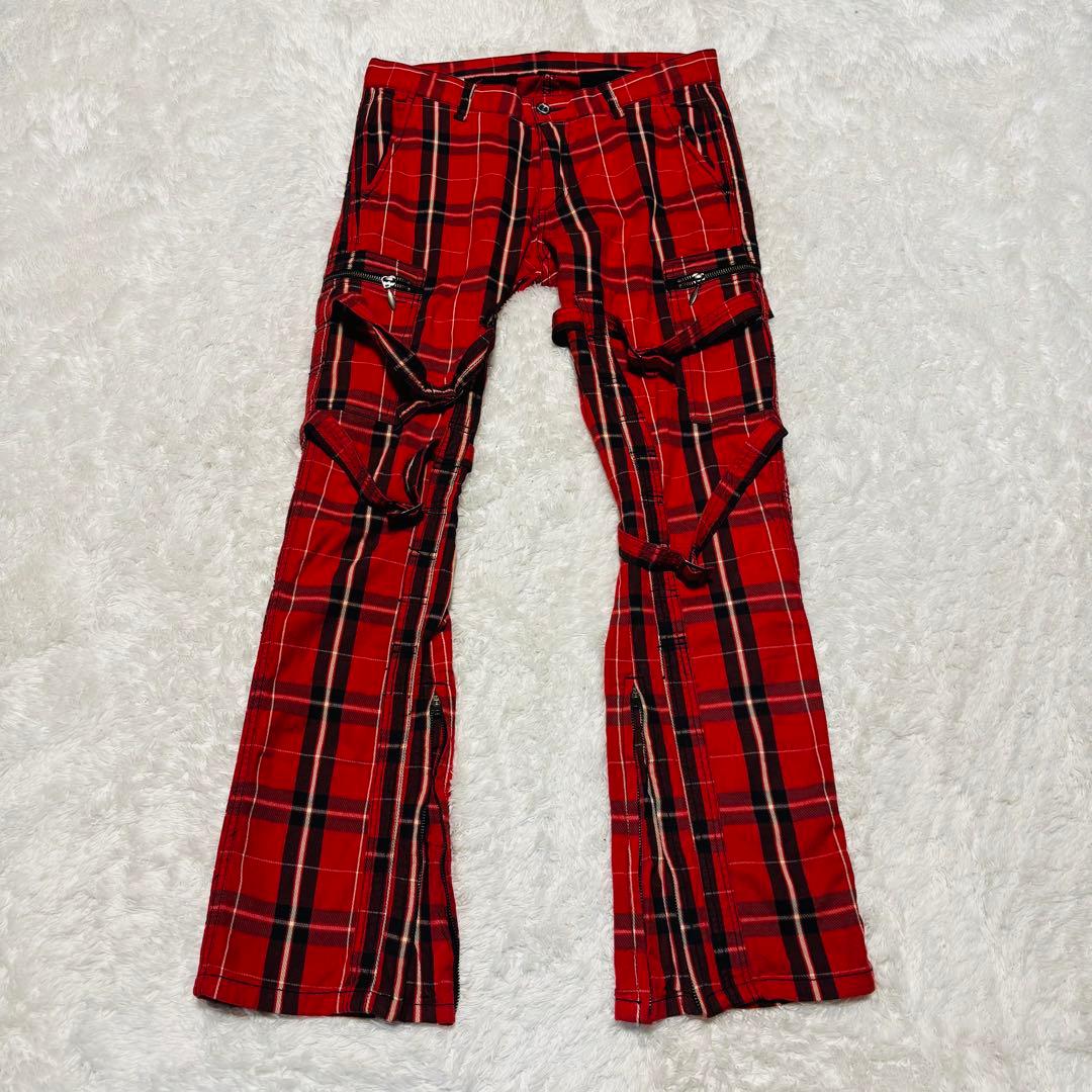 y2k 00s Double Edge フレア パンツ ボンテージ パンツ L