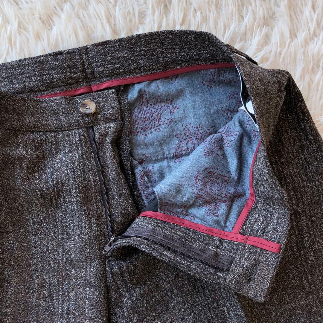 【現行 極美品 XL】エトロ　スラックス　茶　木目柄　ウール100%　ペイズリー