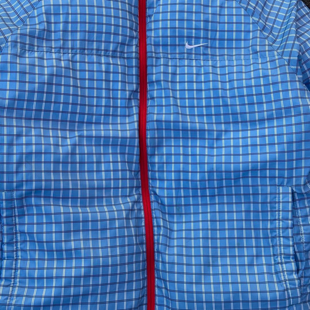 00s Nike ダウンジャケット リバーシブル ロゴ刺繍 チェック 水色