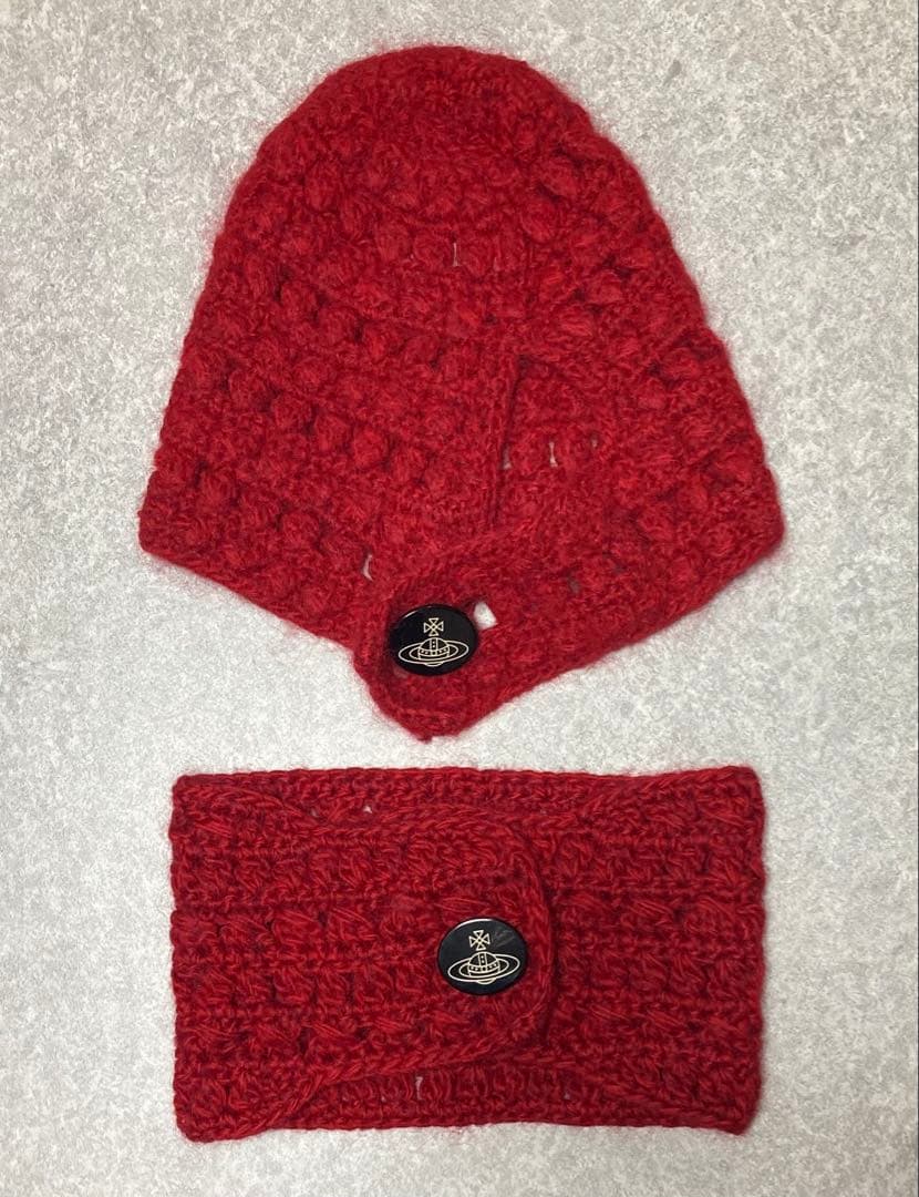 【美品】Vivian Westwood ニットキャップ マフラーセット レッド