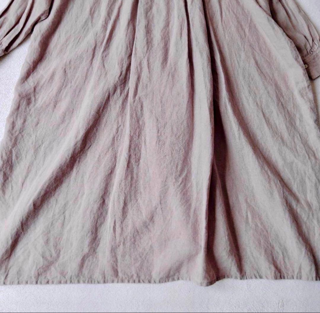 イチアンティークス　ロングワンピース　ピンタック　ギャザー　リネン　くすみピンク