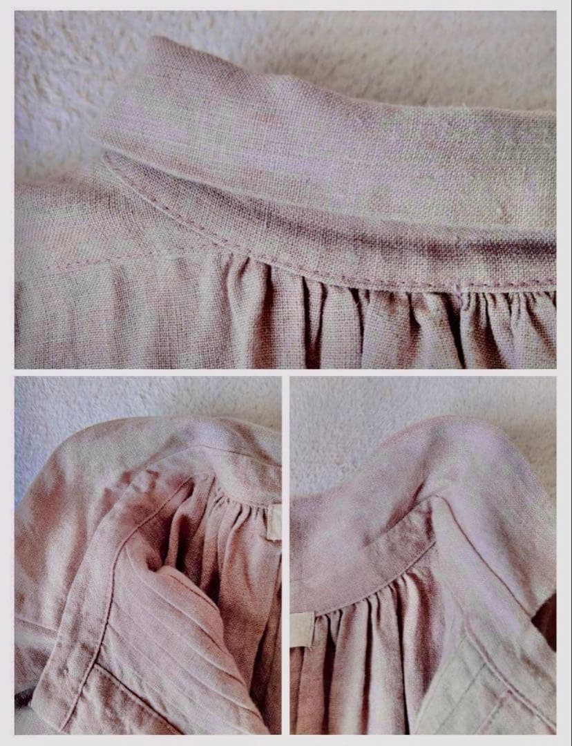 イチアンティークス　ロングワンピース　ピンタック　ギャザー　リネン　くすみピンク