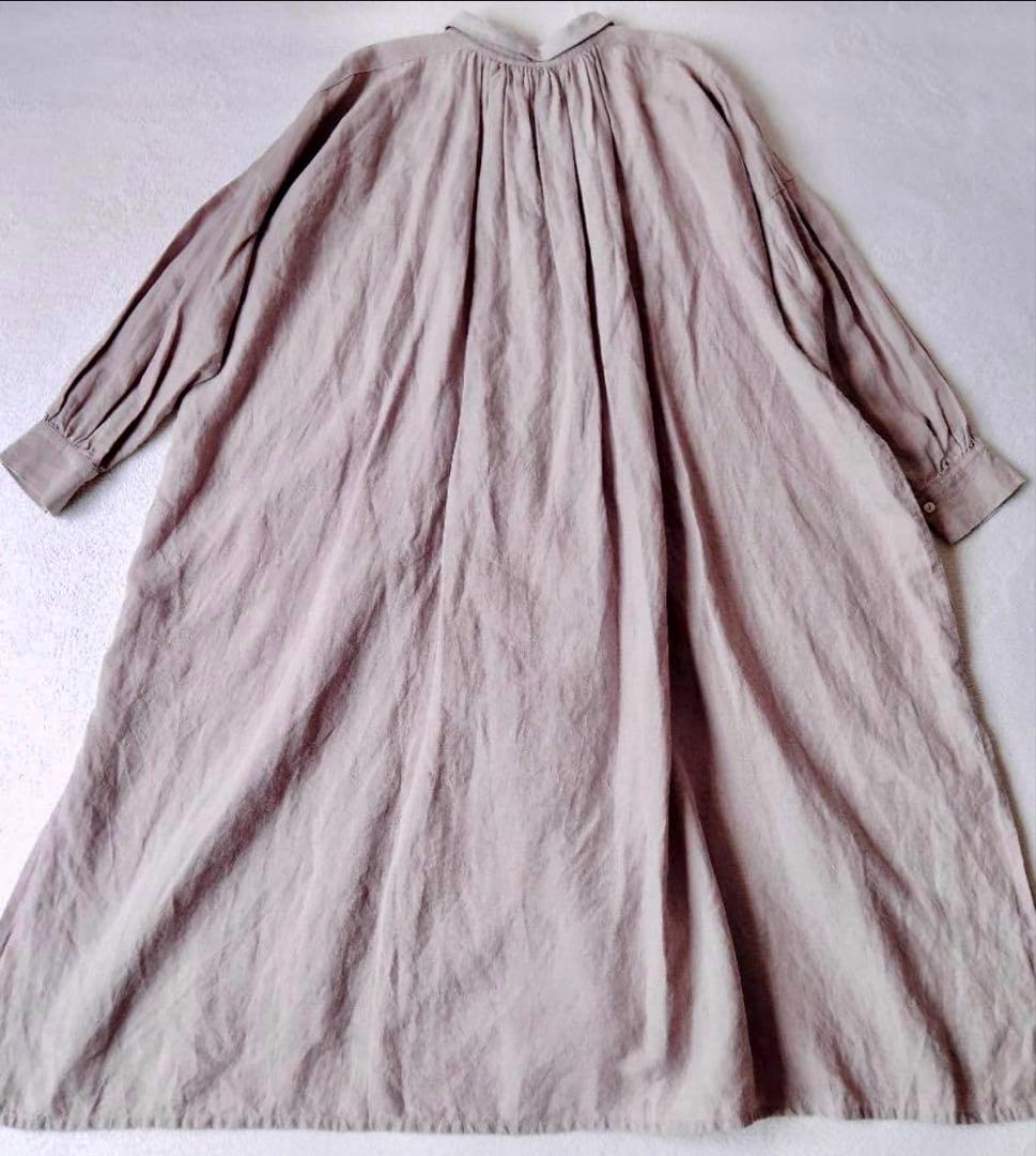 イチアンティークス　ロングワンピース　ピンタック　ギャザー　リネン　くすみピンク