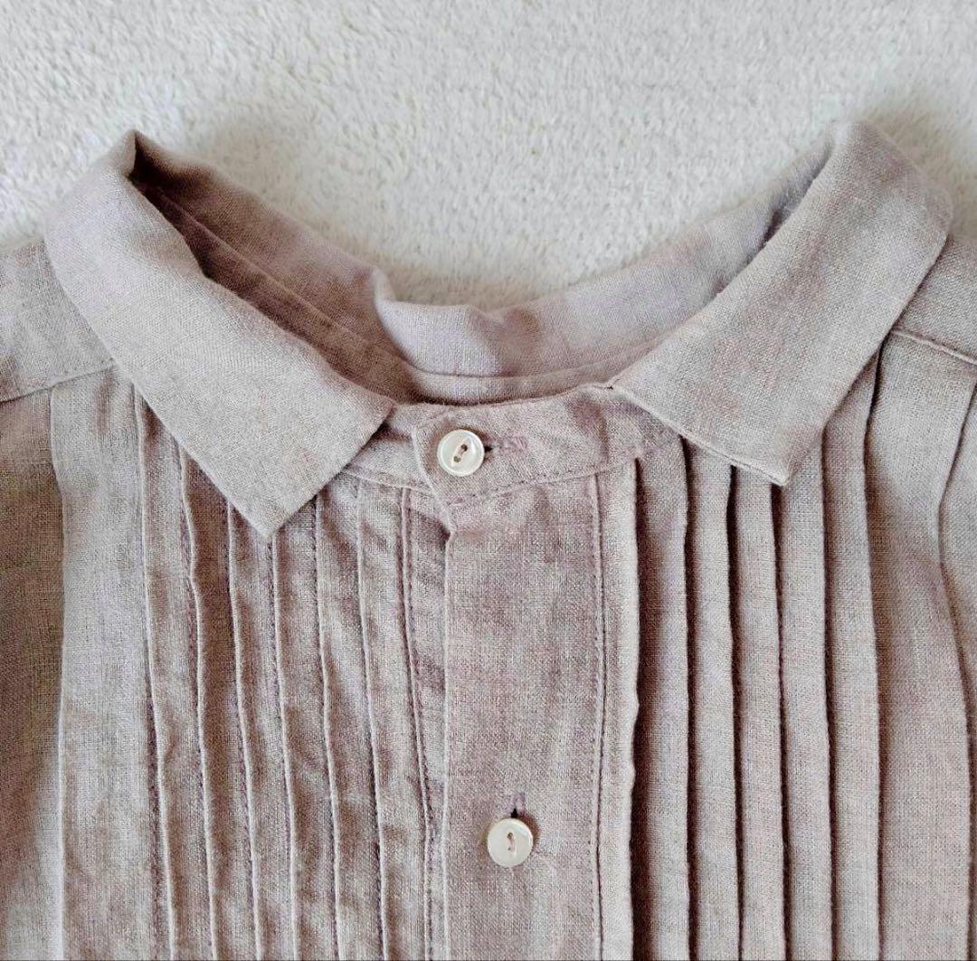 イチアンティークス　ロングワンピース　ピンタック　ギャザー　リネン　くすみピンク