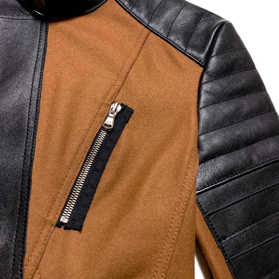 ☆美品 フィリップリム レザー ウール 切替 シングル ライダース ジャケット