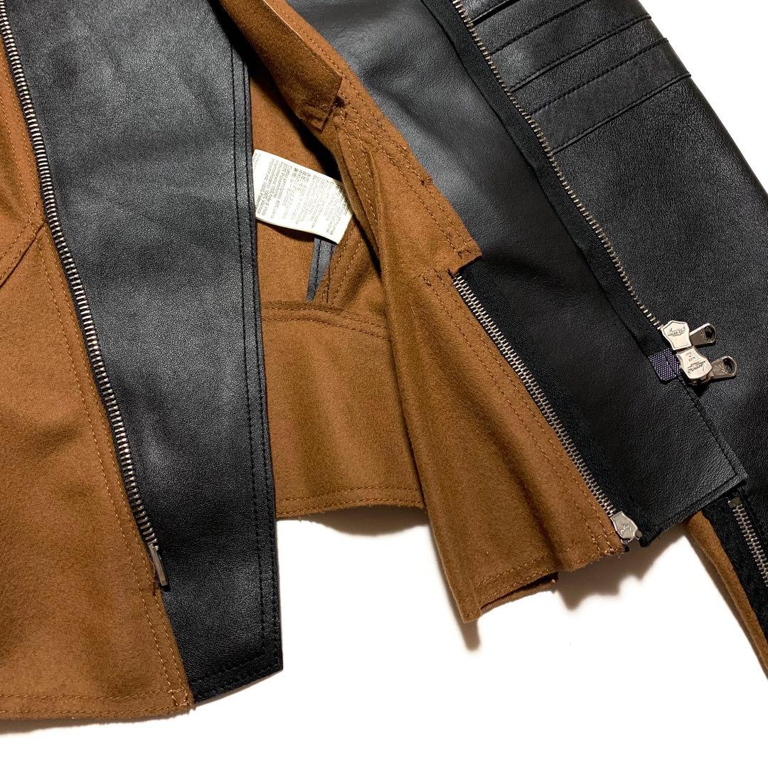 ☆美品 フィリップリム レザー ウール 切替 シングル ライダース ジャケット