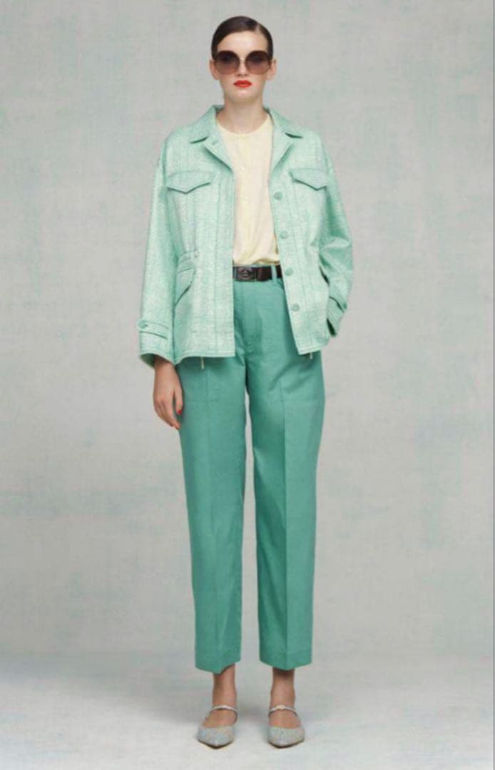 新品同様 ドゥロワー コットンツイード 比翼ジャケット ブルゾン ミントグリーン