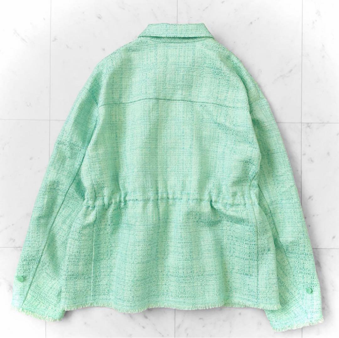 新品同様 ドゥロワー コットンツイード 比翼ジャケット ブルゾン ミントグリーン
