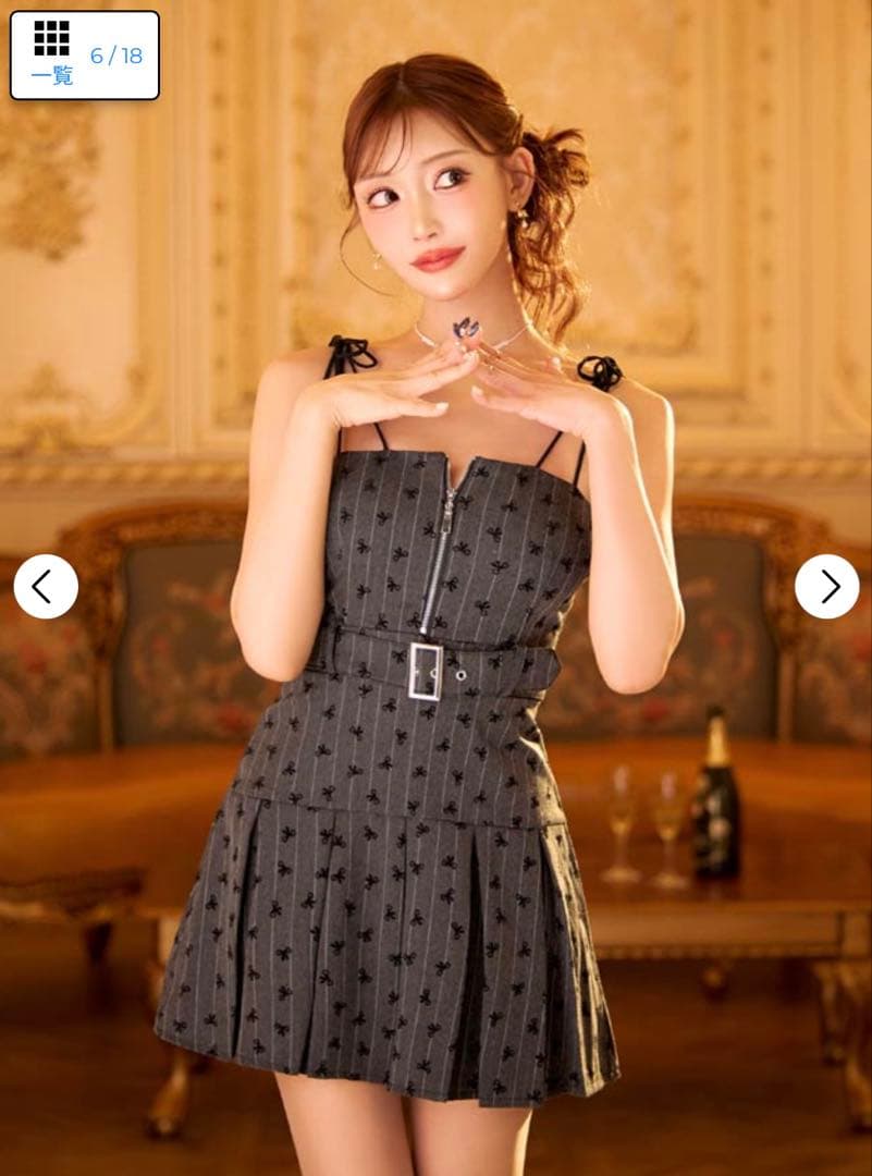 DAZZY リボン生地 フロントジッププリーツミニ丈 キャバ ドレス