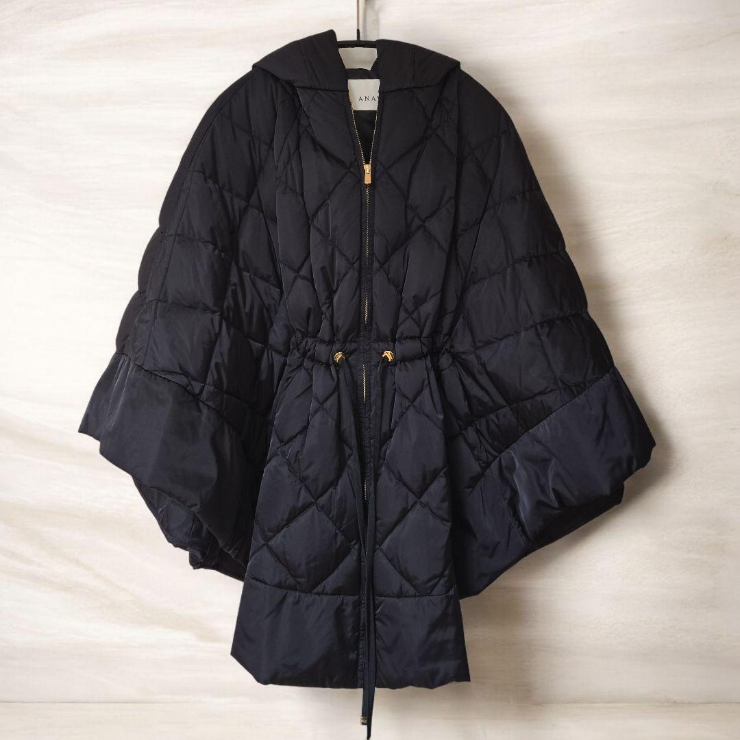 極美品　ANAYI キルティングダウンポンチョ　ネイビー38サイズ