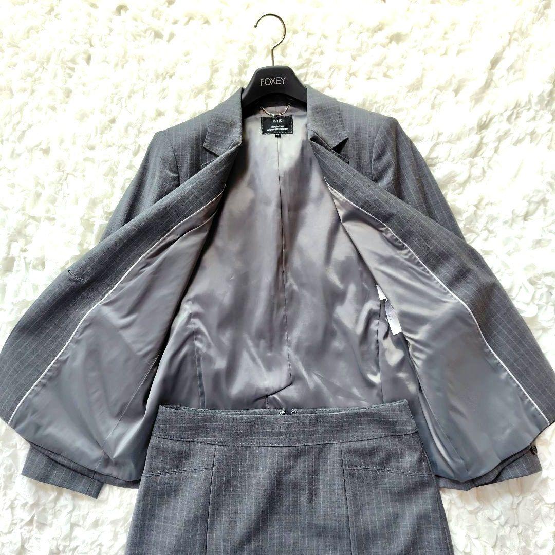美品　23区　44　近年モデル　スーツセット　セットアップ　グレー　ストライプ