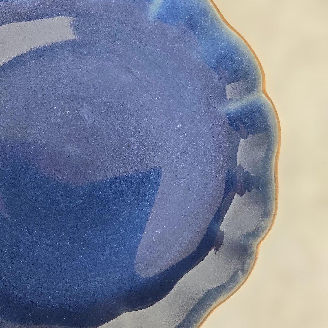 無傷完品　古伊万里　瑠璃釉　六寸皿　江戸時代　染付　金直し　金継ぎ　アンティーク