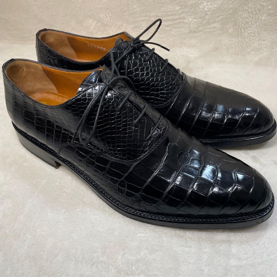 【美品】stemar クロコダイルシューズ サイズ8 1/2 ブラック