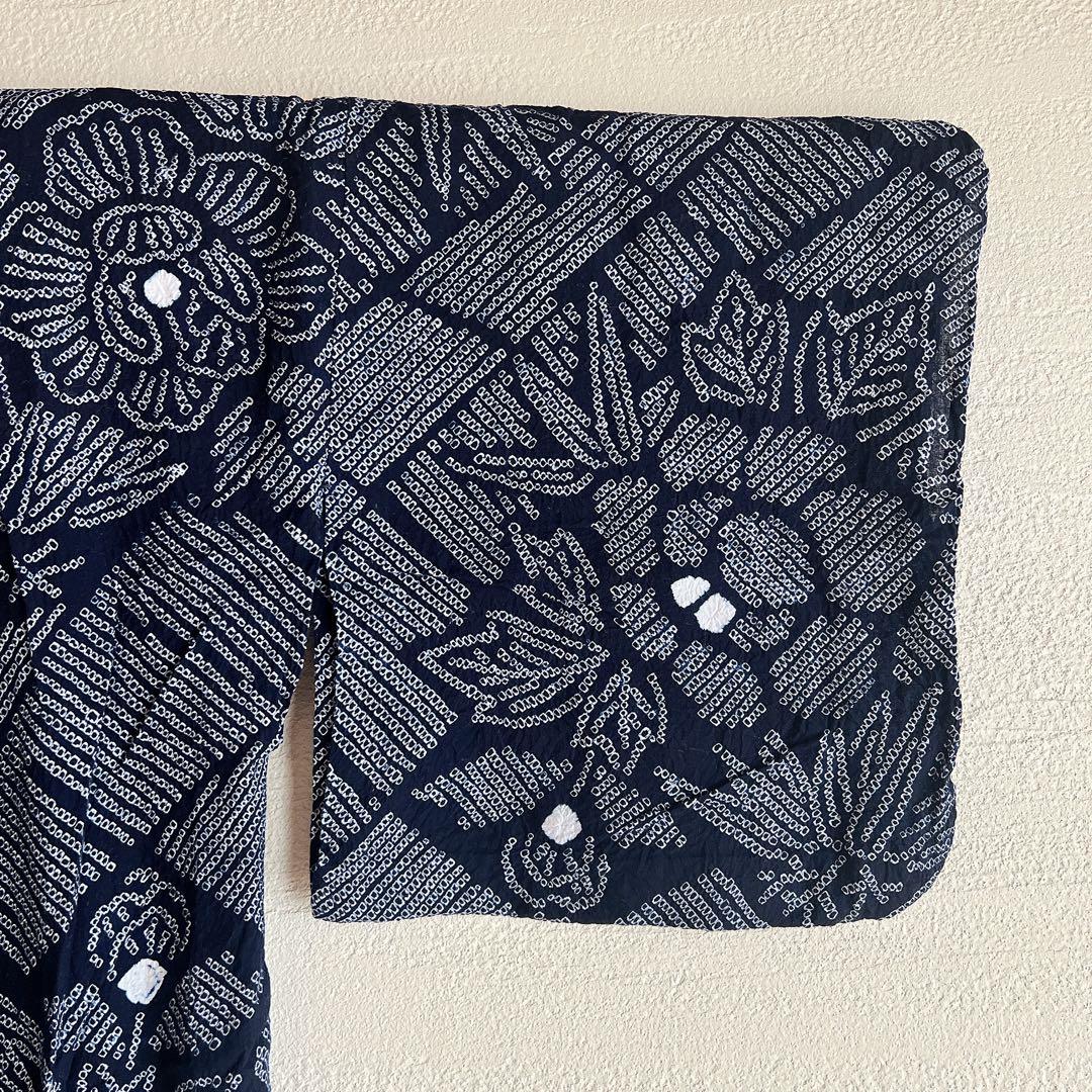 有松絞り　浴衣　Sサイズさんに　木綿半幅帯セット　麻の葉柄帯