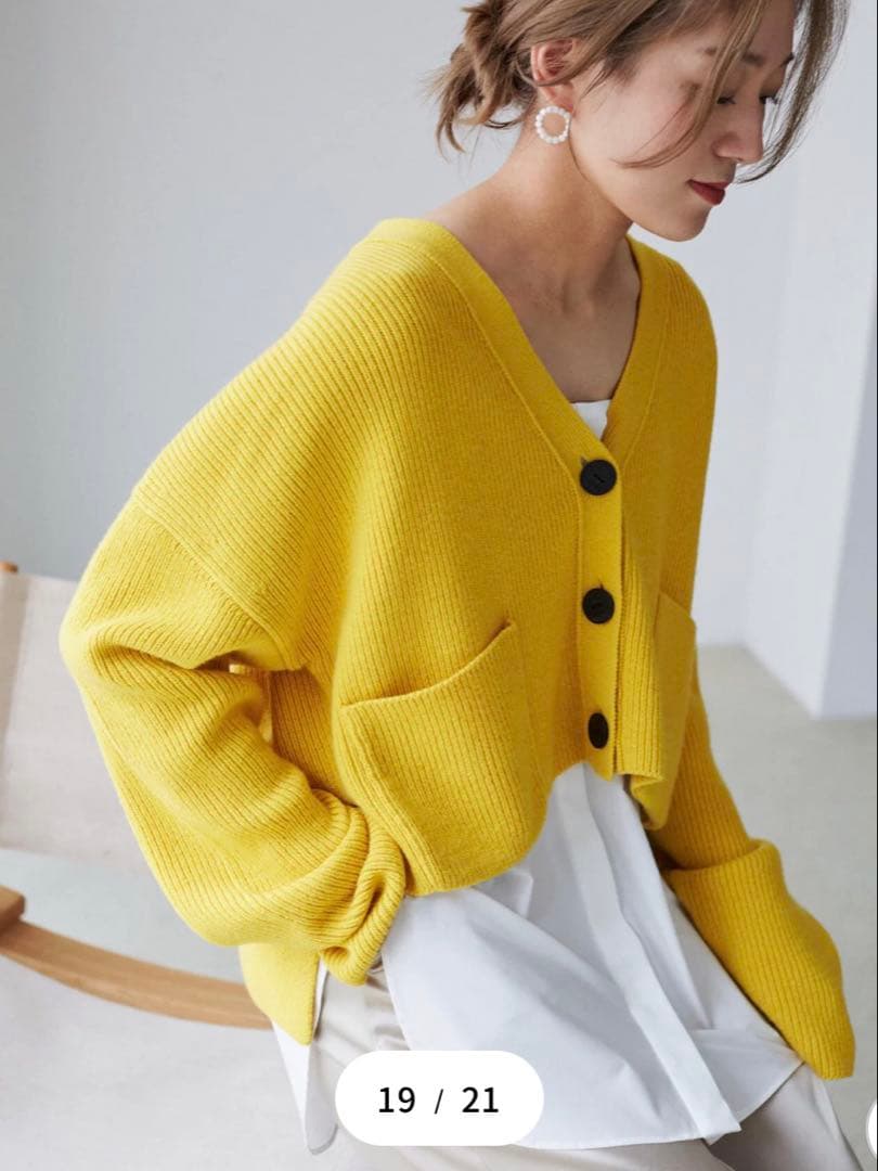 新品未使用　LE PHIL ルフィル ウールコンパクトカーディガン 黄 フリー