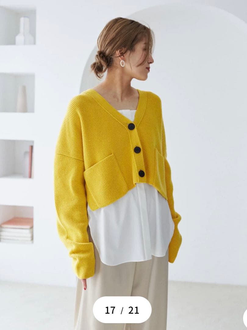 新品未使用　LE PHIL ルフィル ウールコンパクトカーディガン 黄 フリー