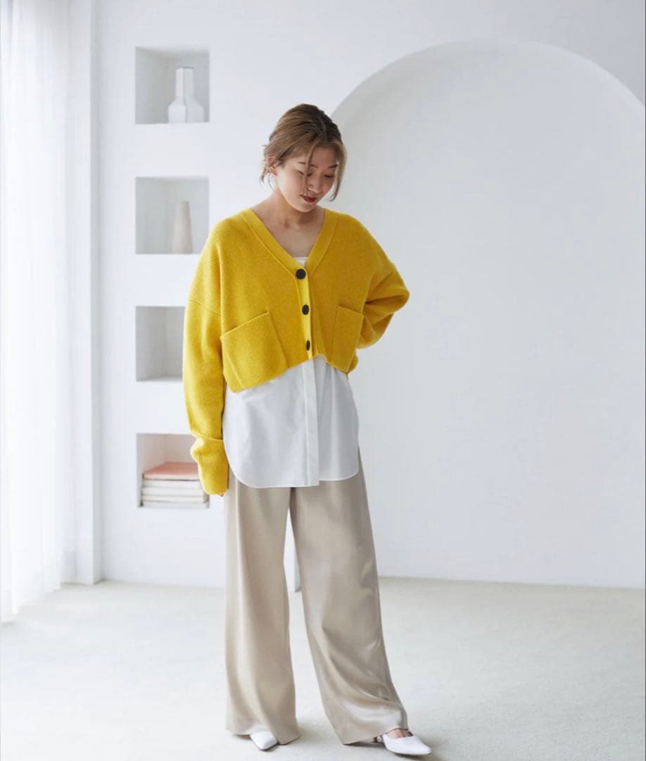 新品未使用　LE PHIL ルフィル ウールコンパクトカーディガン 黄 フリー