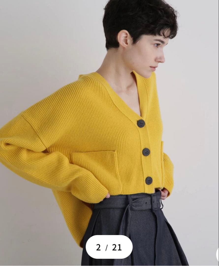 新品未使用　LE PHIL ルフィル ウールコンパクトカーディガン 黄 フリー