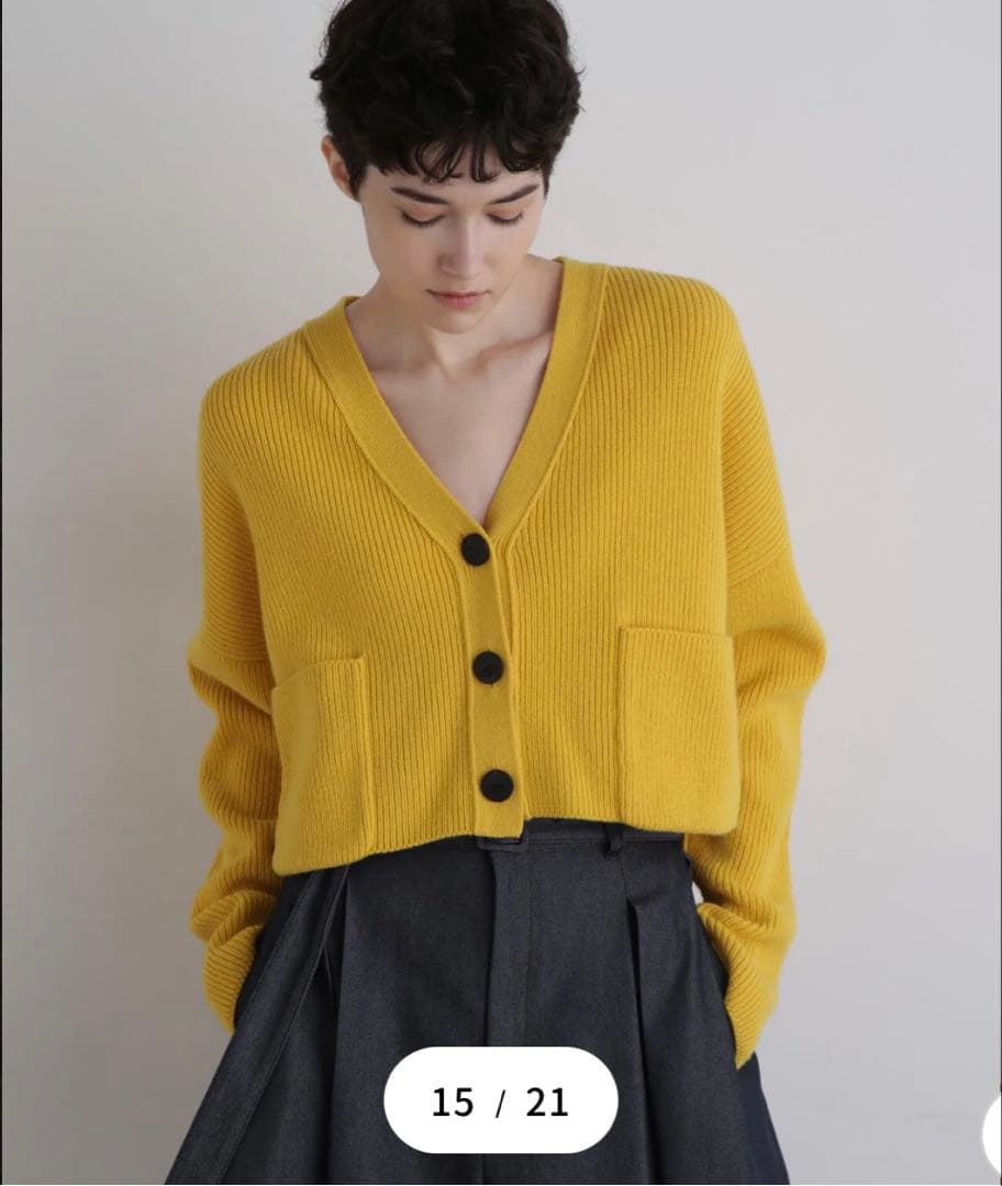 新品未使用　LE PHIL ルフィル ウールコンパクトカーディガン 黄 フリー