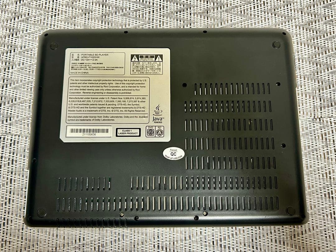 ポータブルBDプレーヤー APBD-F1020HW Blu-ray 再生確認済み