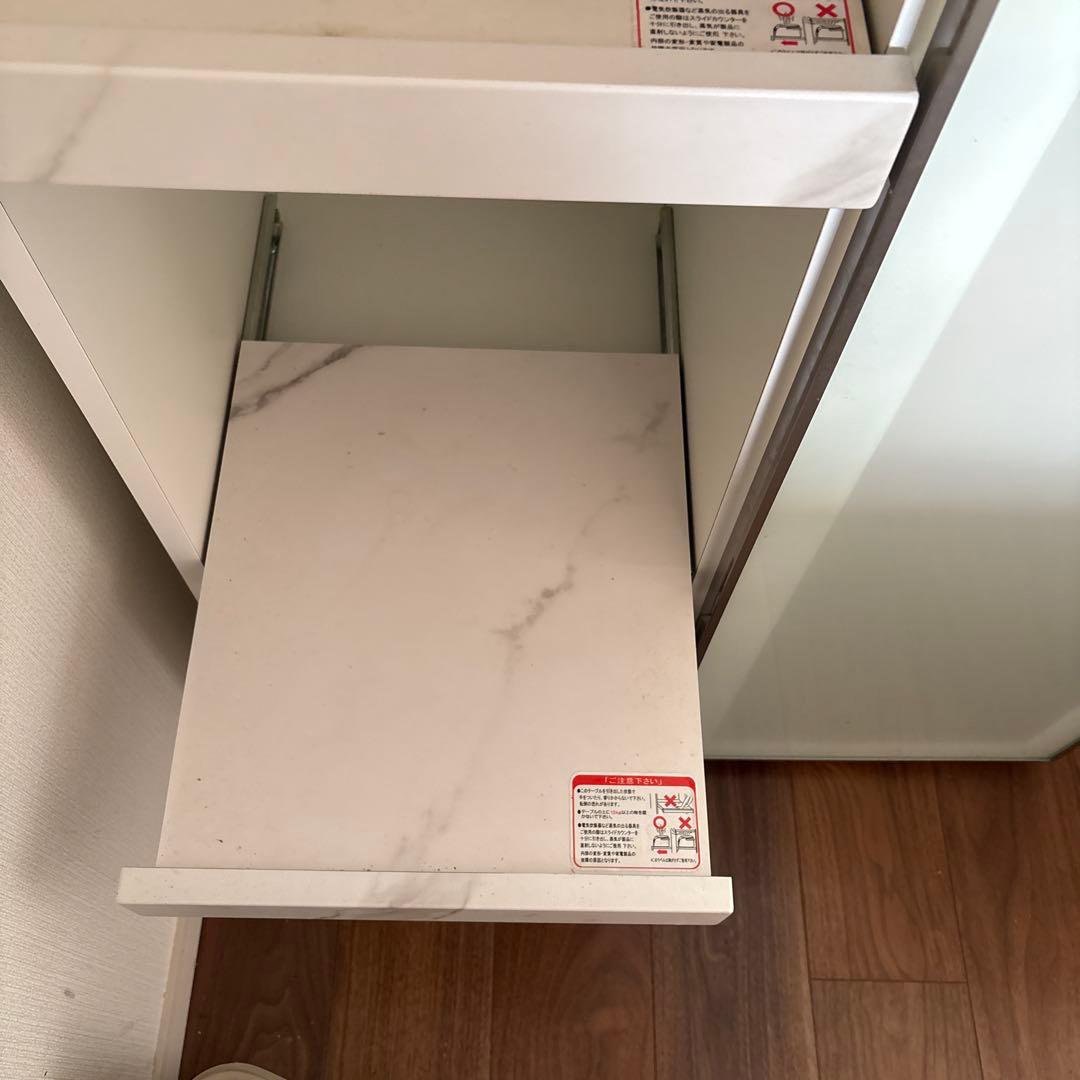 ホワイト マーブル調 食器棚 引き出し式ーたんぽぽ