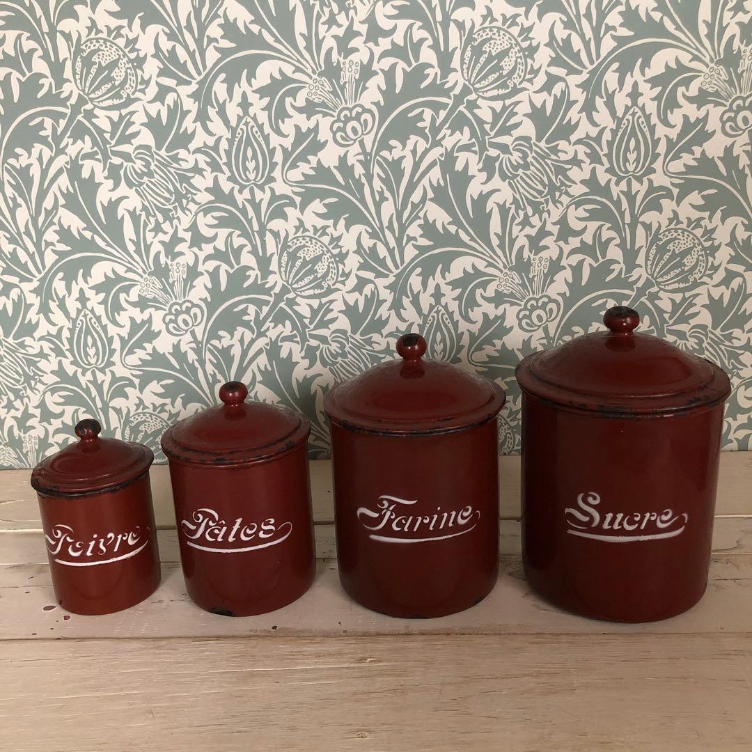 BF社アンティークホーローキャニスターセット 1900年初頭製BB社