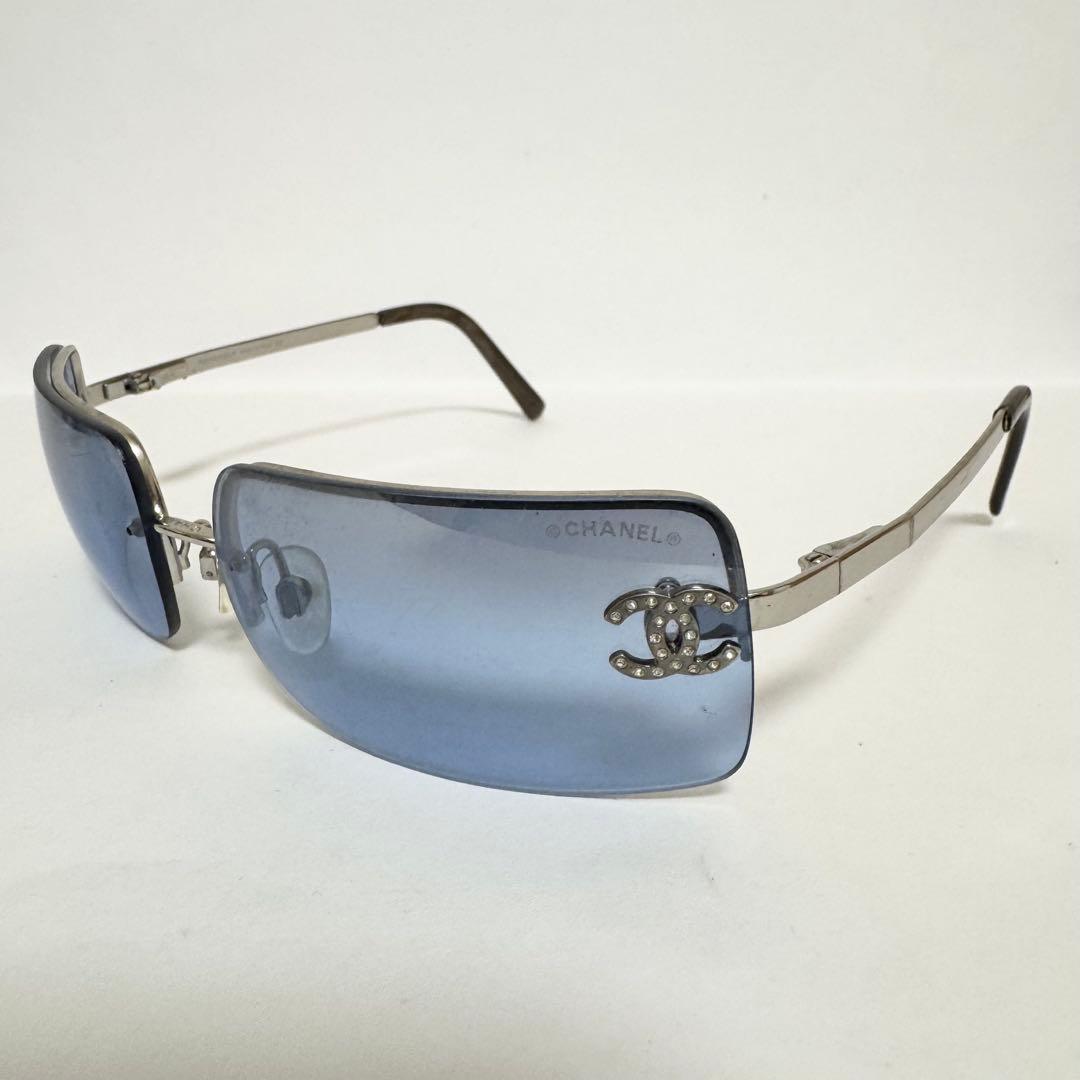 シャネル サングラス リムレス ラインストーン ココマーク シルバー ブルー