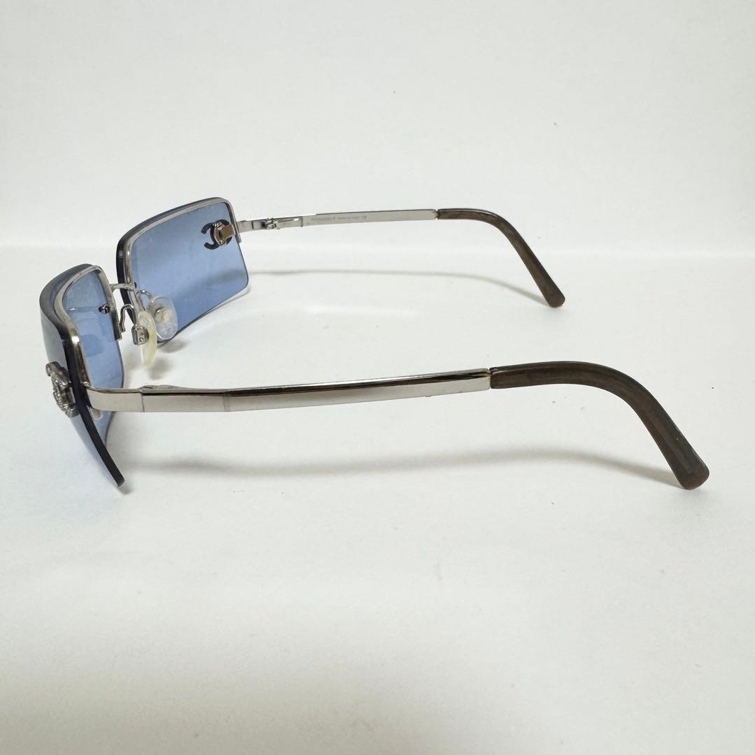 シャネル サングラス リムレス ラインストーン ココマーク シルバー ブルー