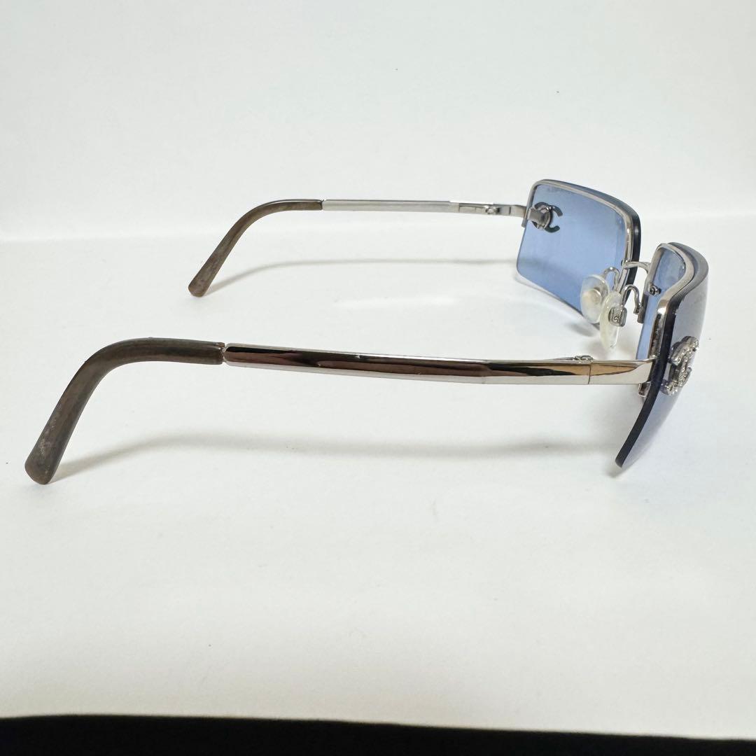 シャネル サングラス リムレス ラインストーン ココマーク シルバー ブルー