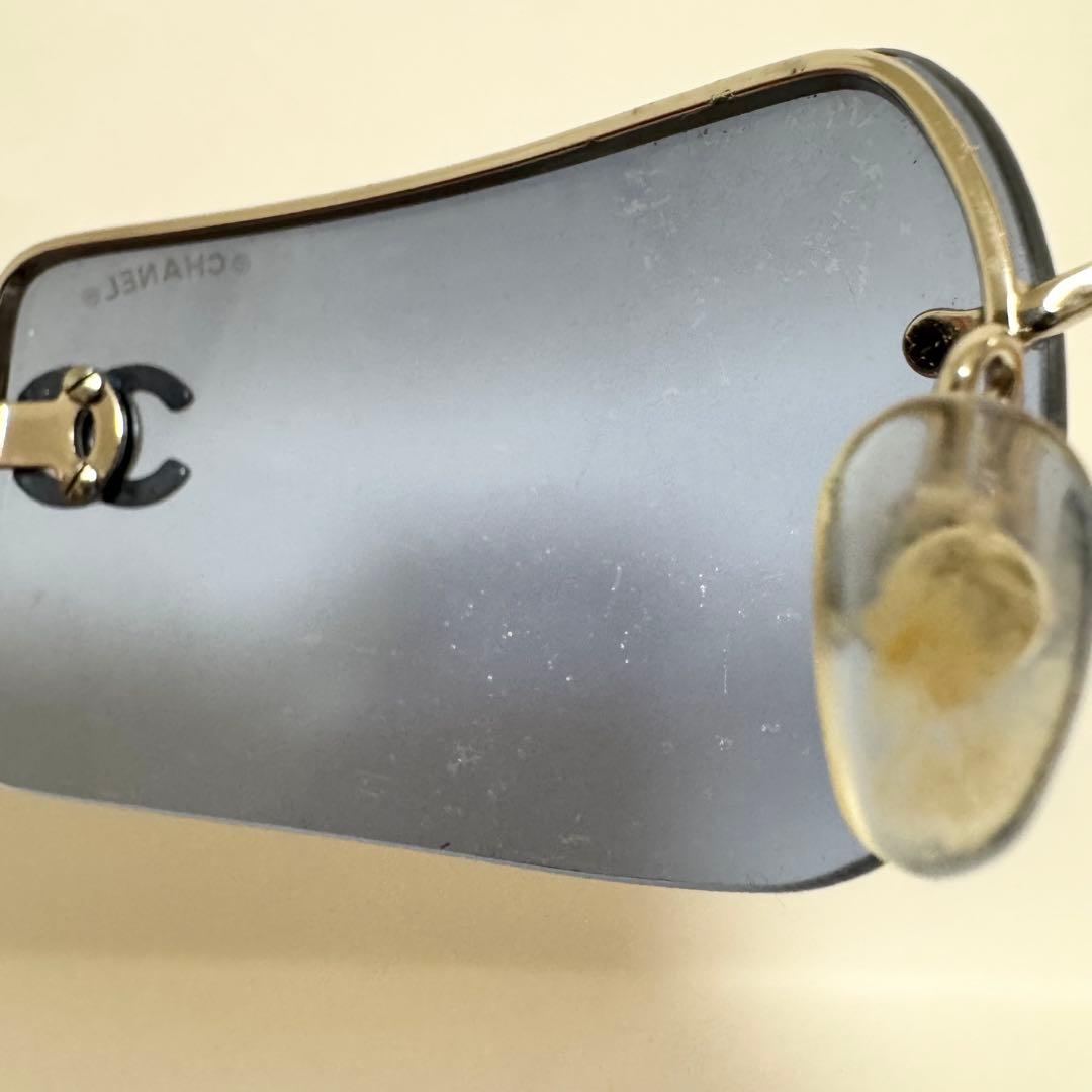 シャネル サングラス リムレス ラインストーン ココマーク シルバー ブルー